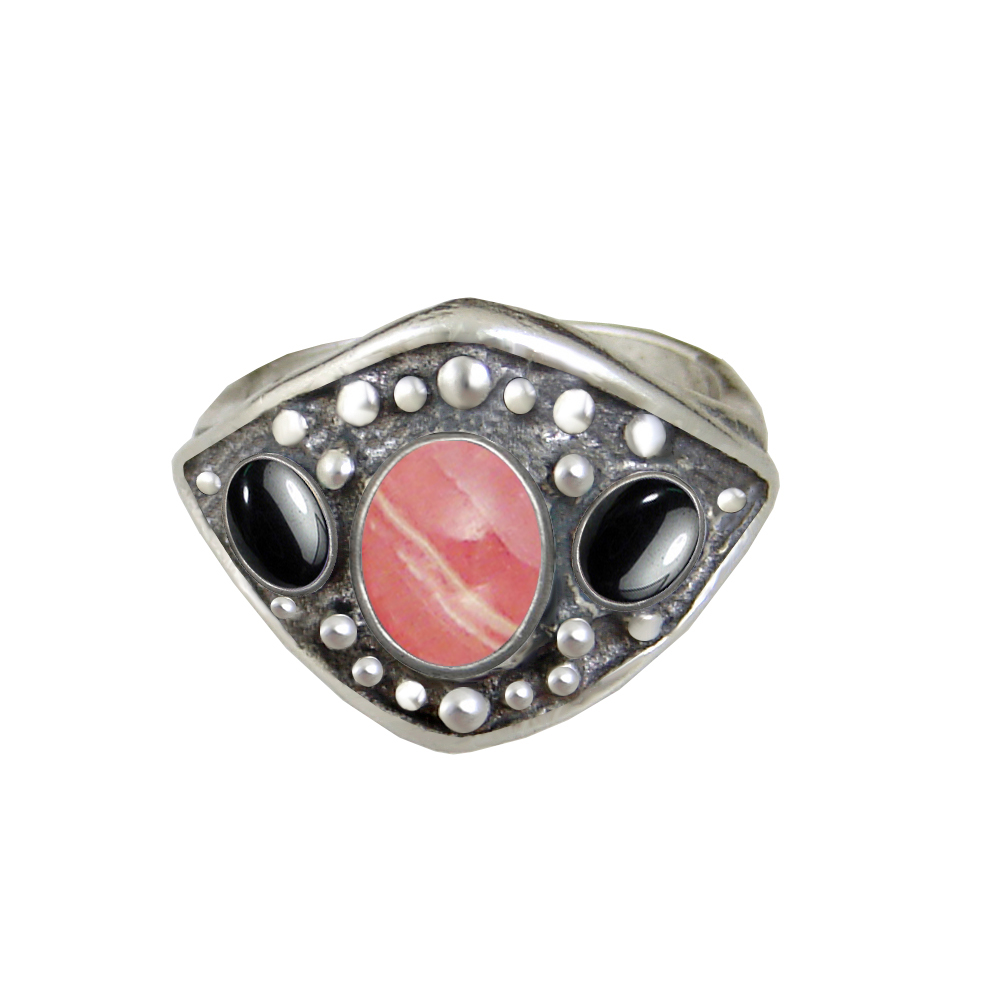 Sterling Silver Medieval Lady's Ring with Rhodocrosite And Hematite Size 9